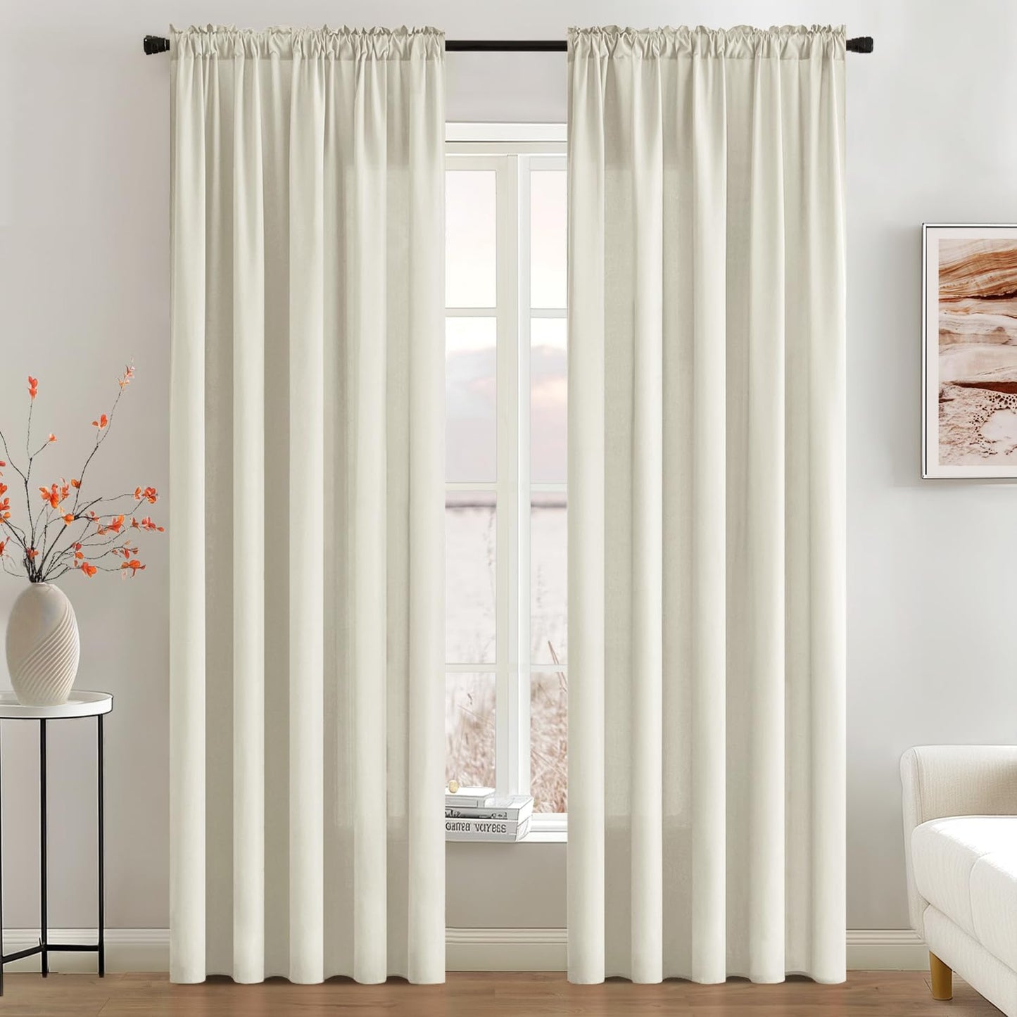 MIULEE Ivory Privacy Sheer Curtains That Let Light in 72 Inches Long Non-See-Through Semi Sheer Curtain Light Filtering Window Curtains Drapes for Living Room Bedroom 2 Panels Set 42 X 72