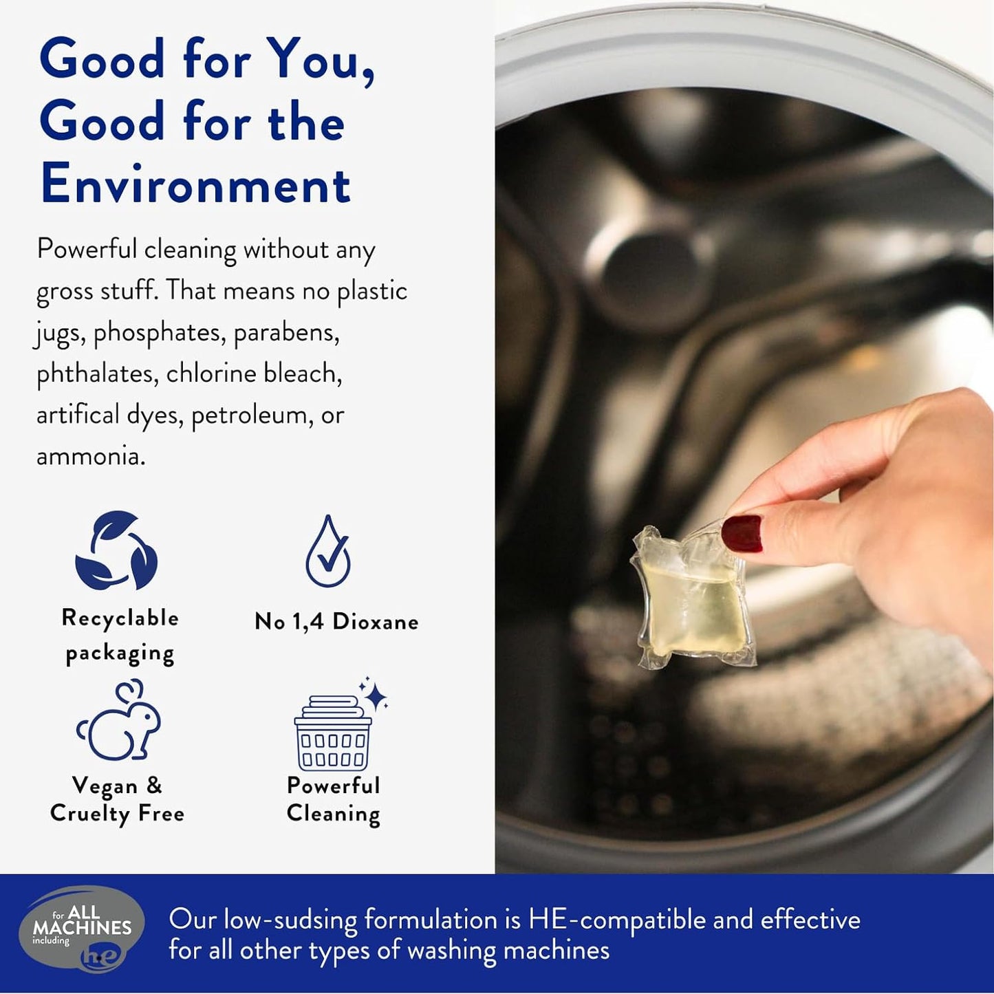 The Clean People Laundry Detergent Pods - Hypoallergenic Laundry Pods - Ultra Concentrated, Recyclable Packaging, Stain Fighting - Lavender, 96 Pack