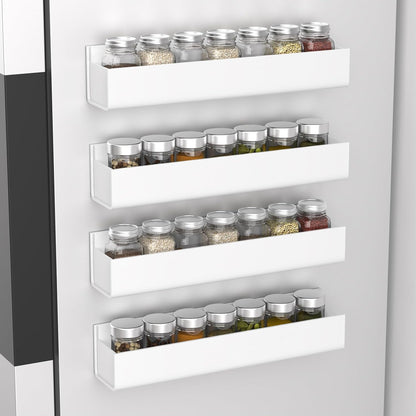 PMMASTO Adhesive Acrylic Spice Rack Organizer for Wall with Nano Double Sided Tape, Spice Shelf Organization for Kitchen Cabinet Door/Pantry Door, Wall Mount Seasoning Rack (White - 4 Pack)