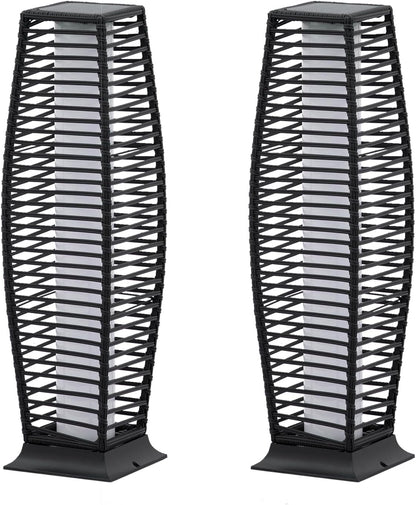 2 Pieces Outdoor Floor Lamp Weather-Resistant Outdoor Wicker Light Solar Powered Lantern Deck Lights for Patio Yard Garden