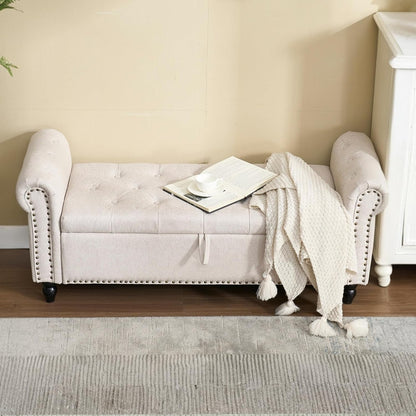 Furniliving 55” End of Bed Bench, Bedroom Bench with Button-Tufted, Large Upholstered Storage Ottoman Entryway Bench with Storage Shoe Cabinet Bench, for Bedroom, Linen, Camel