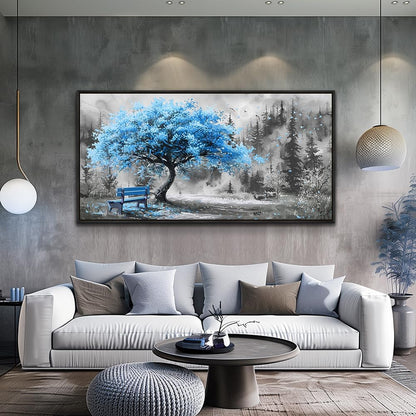 ZUITINGHUA Black Framed Canvas Wall Art For Living Room Large Wall Decor For Office Bedroom Decorations Blue Tree Landscape Pictures Black And White Paintings Artwork Aesthetic Home Decor 30x60 In