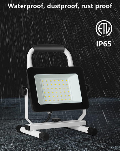 UFOND 4000 Lumen LED Work Light with Stand,40W Waterproof Portable Flood Lights, Worklight Brightness Angle Adjustable, with Switch Power Cord, Suitable for Construction Sites, Garage Workshop
