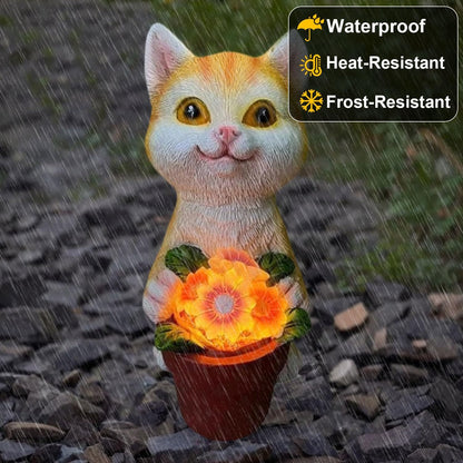 YODY Solar Garden Statues Outdoor Decor- Yard Decorations for Patio, Balcony, Backyard, Lawn Ornaments - Cat Statue with Flower Pot- Unique Cat Lover Gifts for Mom, Grandma, Women