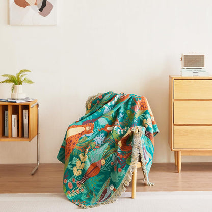 MSGKV Throw Blanket for Couch Cotton Muslin Breathable Animals Blanket 50"x60" Sofa Chair Blankets for All Seasons Lightweight Farmhouse Blankets Home Decor