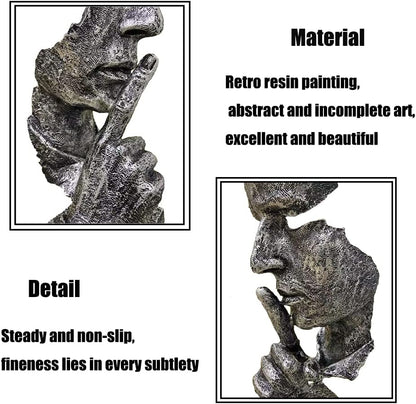 Silence is a Golden Statue Modern Mens Creative Office Home Room Decorations Sculpture Friends Bookshelf Decorative 4.7 x 4.3 x 13.18in(Silver) Modern Home Décor