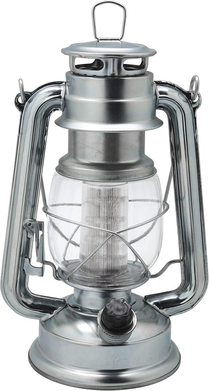 YAKii LED Vintage Metal Hanging Hurricane Lantern - 12 LED Dimmer Switch, Cold White Battery Operated for Power Outage Indoor Camping Outdoor Decoration (Silver Pack of 8)