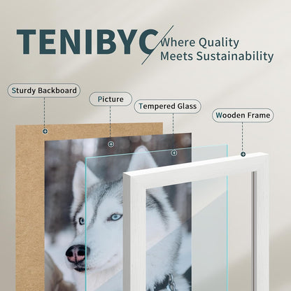 11x14 Picture Frame Set - 3 Pack, Textured White Solid Wood, HD Tempered Glass, Wall Gallery Photo Frame