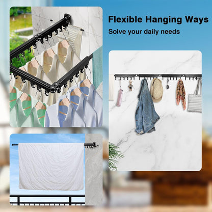 Gezen Clothes Drying Rack, Wall Mounted Drying Rack Clothing Retractable, Foldable Clothes Hanger Rack with 24 Hooks for Laundry Room Organization and Storage, Space Saving, Collapsible, Quad-Fold