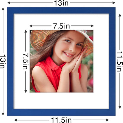 Vittanly 12x12 Picture Frame Set of 9 - Display 8x8 Photos with Mat or 12x12 Without Mat, Wall Mount Frames for Home Decor, Horizontal or Vertical (Blue)