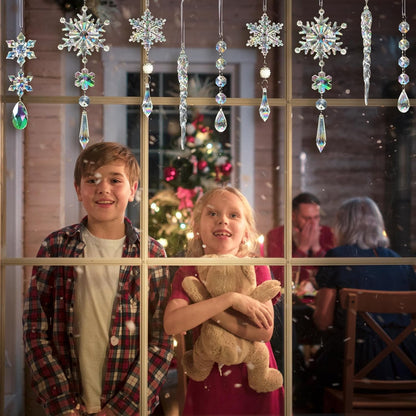 32pcs Christmas Decoration Crystal Ornaments - Iridescent Christmas Tree Ornaments Acrylic Snowflakes Drop Icicle Pendants Hanging Ornaments for Xmas Tree Winter Holiday Frozen Party Decorations