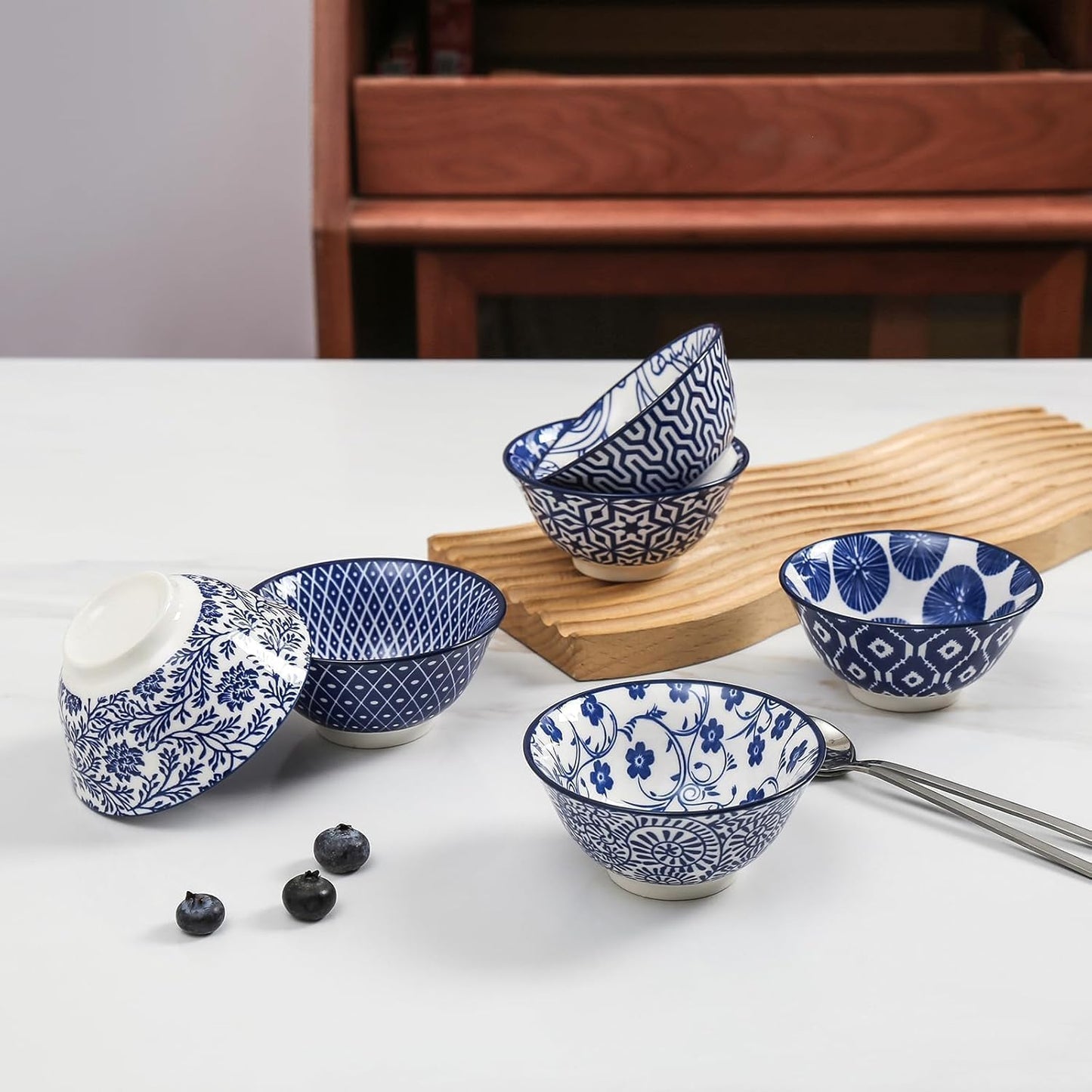 Selamica Ceramic Mini Bowl Set, 4 oz Dipping Bowls for Snack Side Dishes Condiment, Set of 6, Vintage Blue
