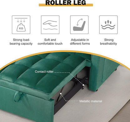 3 in 1 Sleeper Sofa Bed, Futon Sofa Bed for Living Room with Side Pocket, Green Sleepers Sofas Couch with Pullout Beds, Convertible Love Seat Sleepers Couch for Living Room, Bedroom