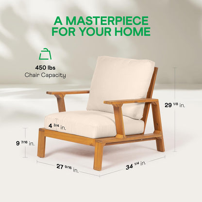 Jasper Outdoor Wooden Club Chair with Beige Cushion – Ideal for Patio, Garden, or Balcony