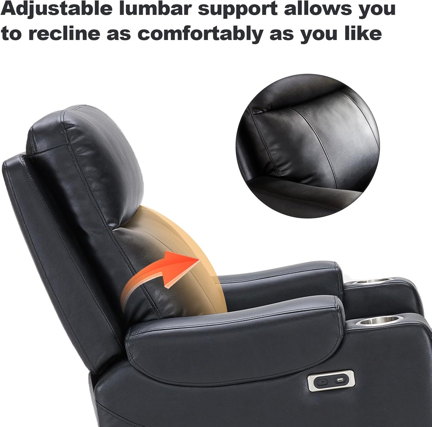 Triple Motor Power Lift Recliner Chair with Adjustable Lumbar Support, Lay Flat Recliner for Elderly, Breathable Black Lift Chair Leather Recliner, Massage & Heating, USB Ports, Cup Holders