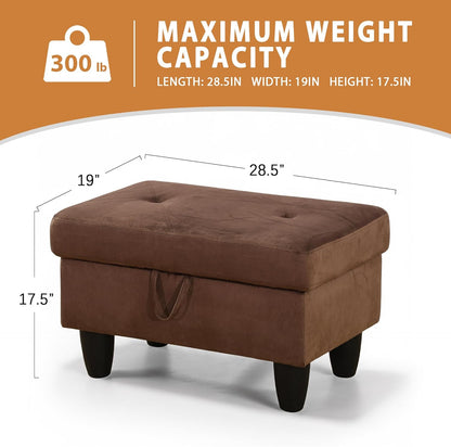 Ottoman Rectangular Storage Ottoman Bench, Flannel Footrest Stool Footstool with Lid for Living Room, Bedroom, Entryway, Chocolate, 28.5"x19"x17.5"