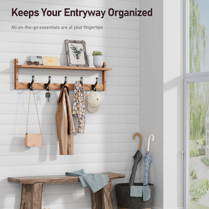 Tatub 29'' Coat Rack Wall Mount with Shelf, Wood Wall Hooks with Storage, Entryway Shelf with 5