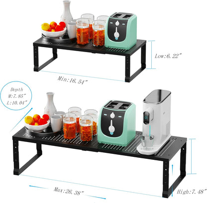 Expandable Spice Rack Kitchen Cabinet Shelf Organizer, Stackable Storage Shelves Racks, Adjustable Counter Shelving for Cabinets, Countertop, Cupboard,Pantry and More(1Pack/Black/Medium)