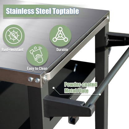 Domi 3-Shelf Outdoor Grill Table, Grill Cart Outdoor with Wheels, Pizza Oven and Food Prep Table, Blackstone with Stainless Steel Tabletop, BBQ Stand for Blackstone Griddle for Outside BBQ