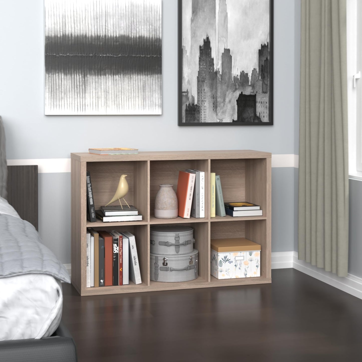 ClosetMaid 6 Cube Storage Shelf Organizer Bookshelf with Back Panel, Easy Assembly, Wood, Weathered