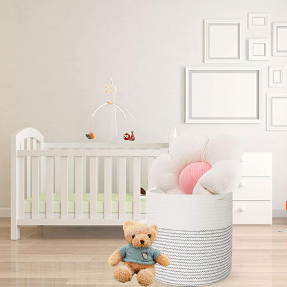 Woven Cotton Rope Plant Basket for 11 12" Flower Pot Floor Indoor Planters, Decor Basket for Plants Storage Organizer Modern Home Decor (12" x 12", White)