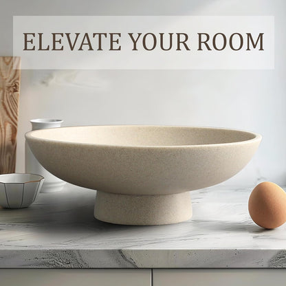 Modern Resin Pedestal Bowl – Large Fruit Bowl for Kitchen Counter, Catch All Tray for Entryway Table, Stylish Key Bowl & Dining Centerpiece, Beige