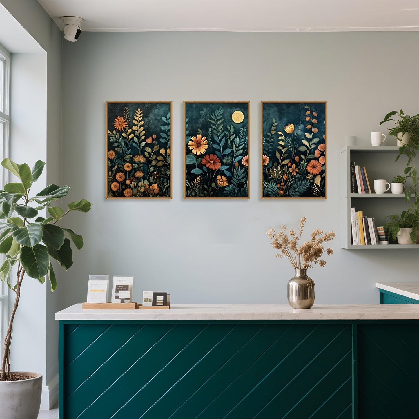 Celestdeco Vintage Dark Botanical Framed Canvas Wall Art Set, Colorful Floral Wall Decor, Nature Wildflower Wall Painting, Colorful Blossom Art Prints for Living Room, Bedroom, Office - 24"X36"X3