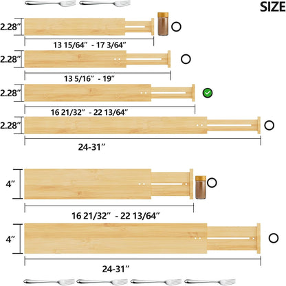 BAMEOS Drawer Dividers kitchen Organization Bamboo Utensil Organizers for Kitchen Bedroom Bathroom Dresser Office 4-pack