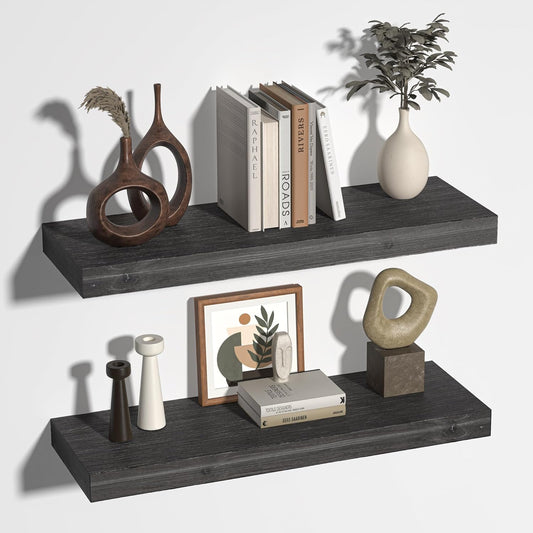 Floating Shelves for Wall, USA-Sourced Fir Wood 24 Inch Wall Shelves Set of 2, Natural Rustic Solid Wooden Floating Shelves Wall Mounted, Nursery Book Storage Shelf, Display Shelf for Bathroom