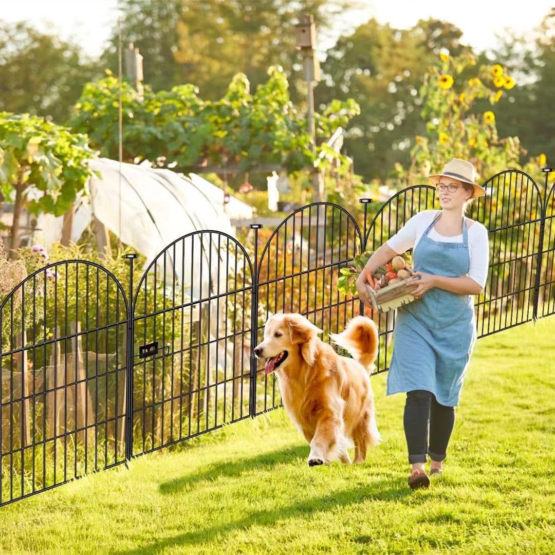 Tall Garden Fence with Gate, 40 in(H) x 45 Ft(L) Dog Fence Outdoor for Yard, 20 Panels Rustproof Metal Wire Animal Barrier Fences, Temporary Fencing for Dogs Rabbits, Arched