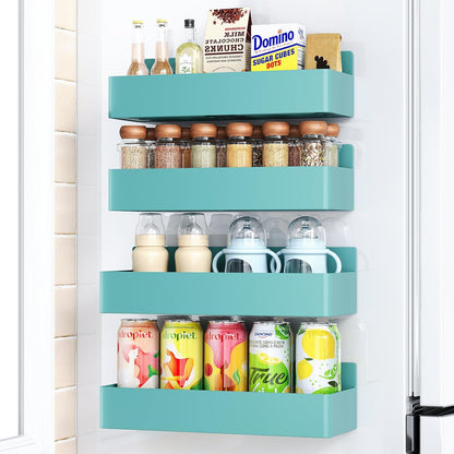 Magnetic Spice Rack for Refrigerator, Kitchen Organizer and Storage Shelf, Blue (4 Pack)…