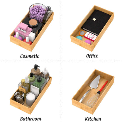 Bamboo Kitchen Drawer Organizer, Wooden Storage Box for Utensil Organizer Silverware Tray Cutlery Holder Flatware Containers - Multi-Use Deep Drawer Dividers Organizer for Bathroom, Jewelry, 12"6"2.5"