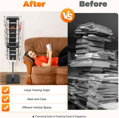 Cashewnuts 36 Pockets Rotating Magazine Rack Floor Standing 360 Degrees Rotating Brochure Display Stand Metal Literature Book Storage for Brochures, CD, DVD, 5.28ft Height