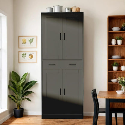 Black Kitchen Pantry, 71" Tall Storage Cabinet with Doors and Drawer for Kitchen, Hallway, Office