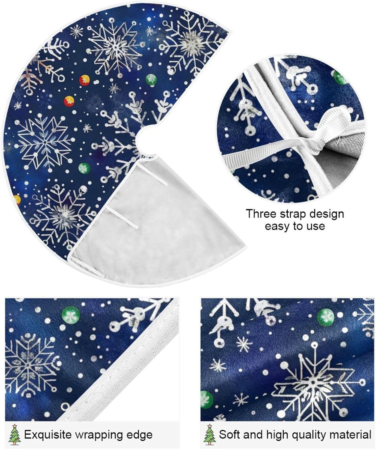 Christmas Tree Skirt, 36 Inch White Snowflakes Blue Background Xmas Tree Skirt for Christmas New Year Party Decorations Christmas Tree Mat