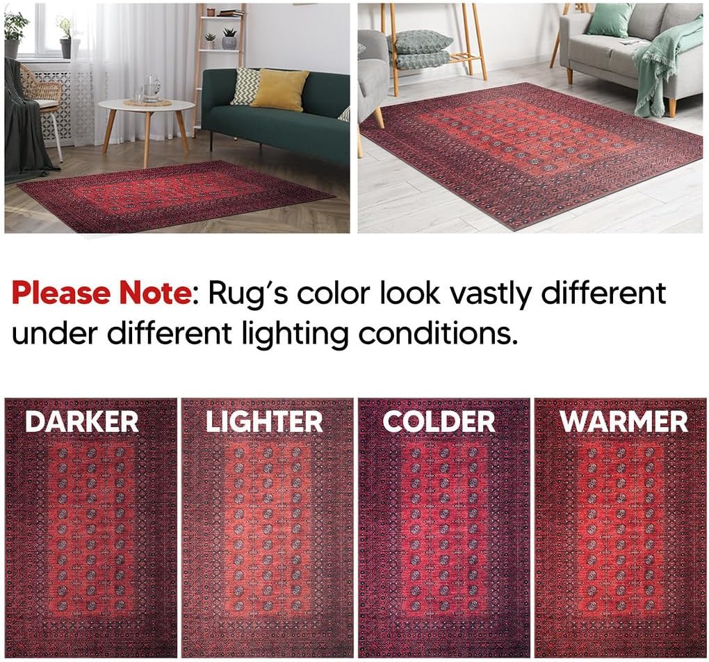 Keen Home Design 4x6 Rug - Machine Washable Area Rug with Non-Slip Backing, Ideal for Living Room, Dining Room, Bedroom - Vintage, Easy Clean, Durable, Low Pile Rug - (4' x 6')