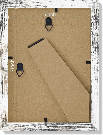 Vittanly 5x7 Picture Frames Set of 9, Shatter Resistant Plexiglass, Display 4x6 Pictures with Mat or 5x7 without Mat, Photo Frames for Wall or Tabletop, Engineered Wood, Distressed White