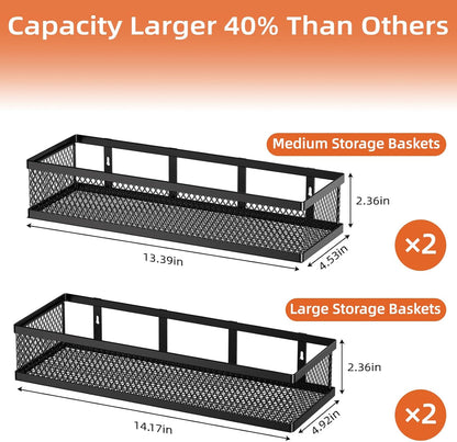 Spice Rack Wall Mount, 4 Pack Pantry Door Organizer & Hanging Storage Baskets Organizer Wall Mount, Large Capacity Metal Spice Shelf for Kitchen Cabinet, Pantry Doors, Bathroom, Shower, Home Decor