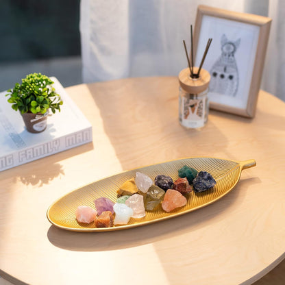 Hanobe Leaf Wooden Decorative Tray: Leaf Shaped Wood Key Tray Decor Leaves Bowl for Crystal Small Candle, Gold