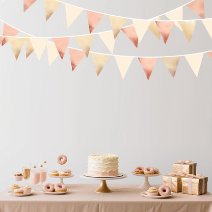 Rose Gold Champagne Gold Beige Party Decorations Metallic Fabric Triangle Flag Pennant Banner Garland Bunting for Engagement Bridal Shower Wedding Birthday Baby Shower Graduation Decoration Supplies
