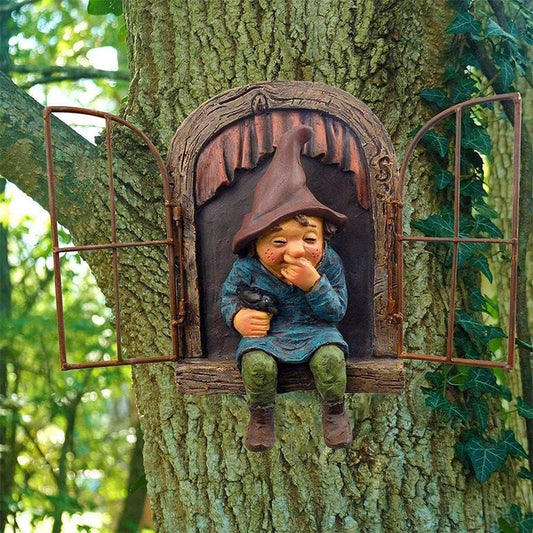 Whimsical Fairy Garden Gnome Statue, Tree Faces Decor Outdoor -5.9 Inch, Funny Garden Tree
