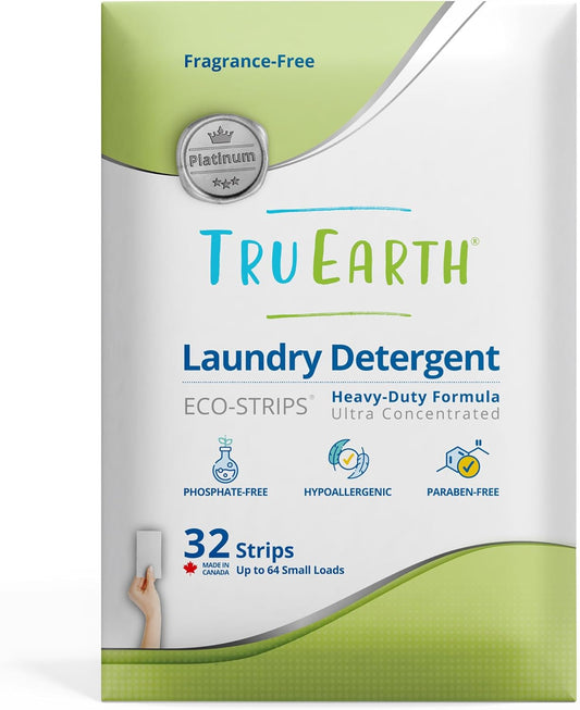 Tru Earth Platinum - Heavy Duty Laundry Detergent Sheets - Up to 64 Loads (32 Count), Fragrance