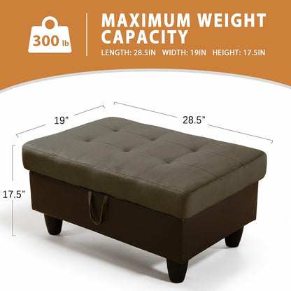 Ottoman Rectangular Storage Ottoman Bench, Flannel Footrest Stool Footstool with Lid for Living Room, Bedroom, Entryway, Taupe&Black, 35"x23.5"x17.5"