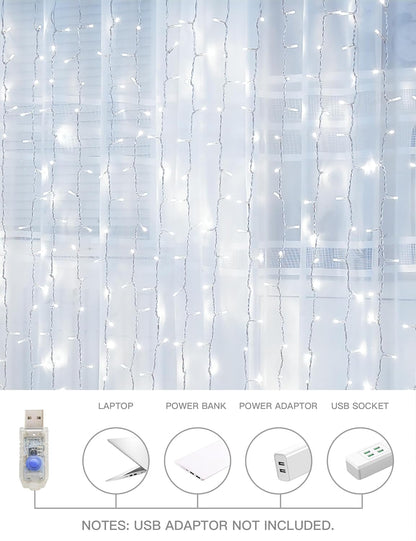suddus White Curtain Lights for Bedroom Wall, 200 Led Twinkle Lights with Remote 8 Modes Timer, USB Plug-in String Lights for Wedding, Party, Backdrop, Birthday, Window Decorations, (6.5ft*6.5ft)