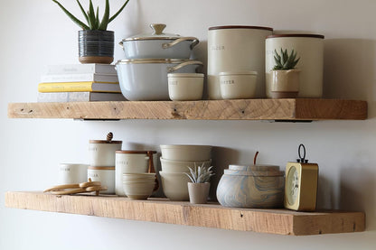 Urban Legacy Deep Floating Shelves | Reclaimed Barn Plank Deep Floating Shelves with Low Profile Brackets | High Weight Capacity (24" x 11" x 2")
