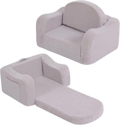 Welnow 2-in-1 Kids Sofa Chair, Convertible Toddler Chair Flip Out Children Sofa Chair with Wave Armrests Folding Kids Play Sofa with Side Pockets & Removable Cover Armchair for Girl or Boy