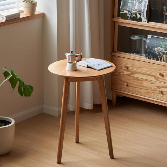 100% Solid Oak Small Tall Side Table, Mid Century Modern Coffee Table for Small Spaces, Living Room End Table with Stable Frame for Bedroom Couch, (Natural, 21.65" D x 21.65" W x 29.53" H)