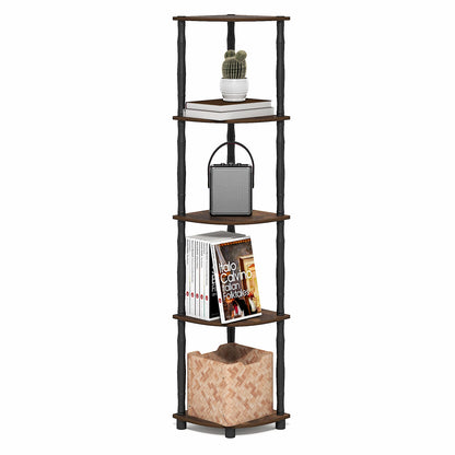 Furinno Turn-N-Tube Storage Shelves, 5-Tier Corner Book Shelf, Standing Corner Shelf, Toolless Open