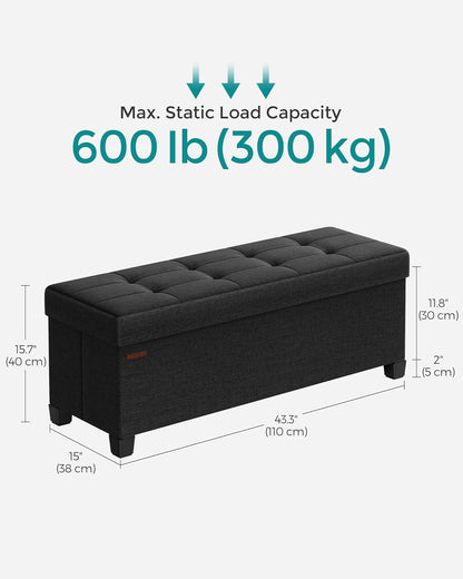 SONGMICS Storage Ottoman Bench, Foldable Foot Rest with Legs, 15 x 43 x 15.7 Inches, End of Bed Bench, Storage Chest, Load up to 660 lb, for Living Room, Bedroom, Entryway, Ink Black ULSF018B01