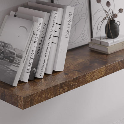 Floating Shelf, Set of 2 Wall Shelf, 24 in W x 12.75 in D x 2 in H Wooden Floating Wall Shelf with Invisible Brackets for Living Room/Bedroom/Bathroom/Kitchen Storage and Decor, Rustic Brown